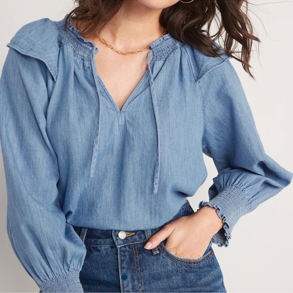 Old Navy Denim peasant Poet top ruffles size XXL GUC - Picture 1 of 14